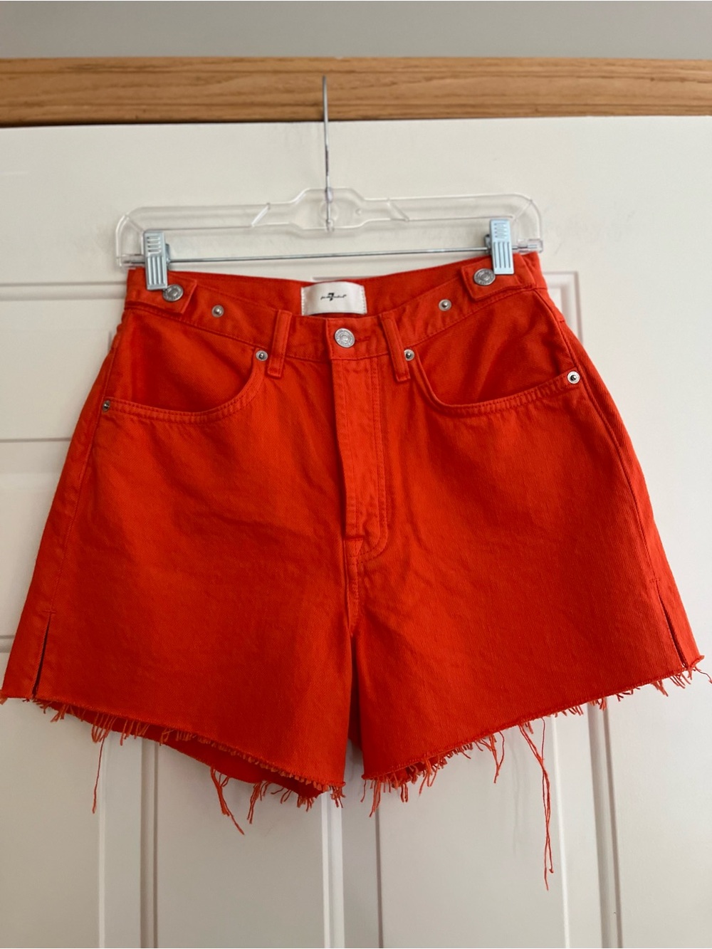 Women’s 7 for all Mankind Easy Ruby Orange raw hem button fly Jean short.Size 26